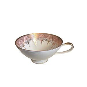 Royal Worcester Art Deco Style Bone China Teacup With Pink & Gold Fan Pattern &